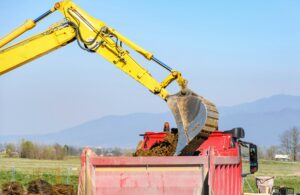 Construction machinery at construction site.